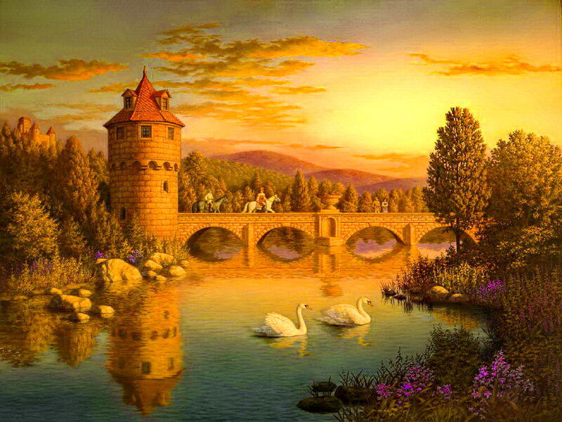 Swans on a River — Gold