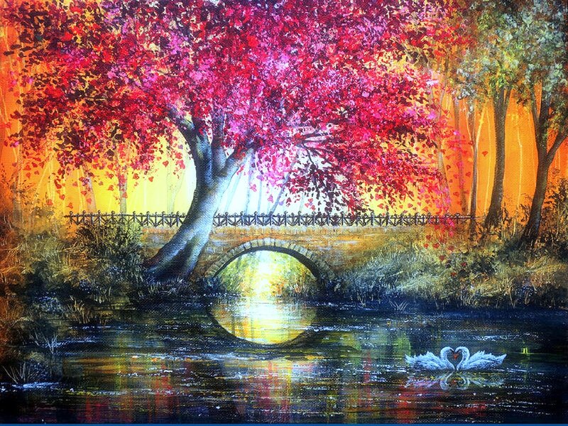 Swans on a River — Red, Serene