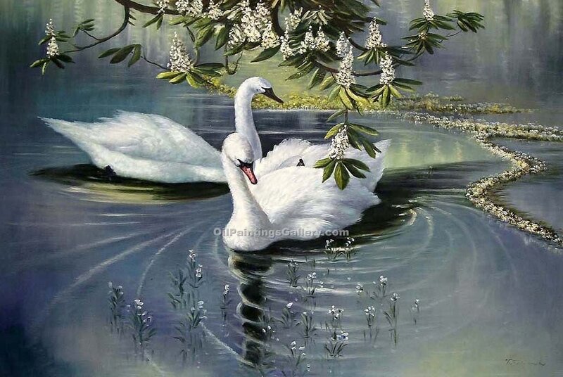 Swans on a Spring Pond