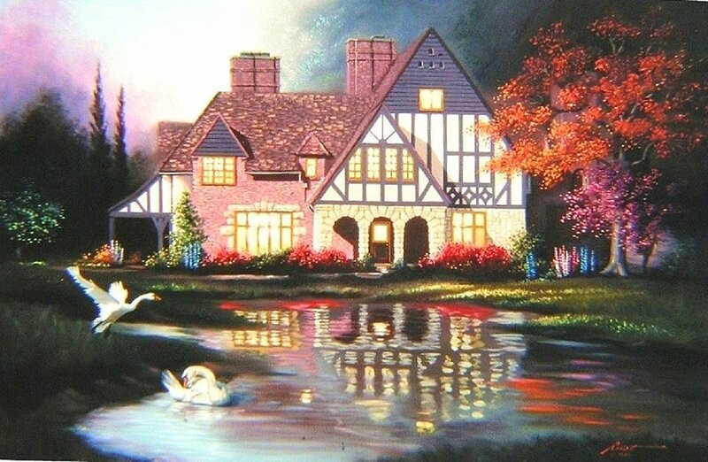Swans on Pond — Red