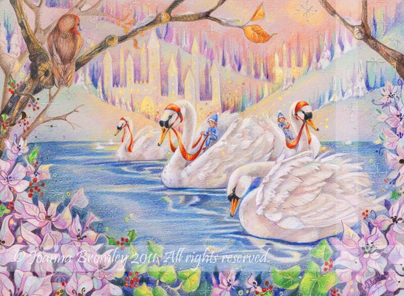 Swans with Riders on Lake