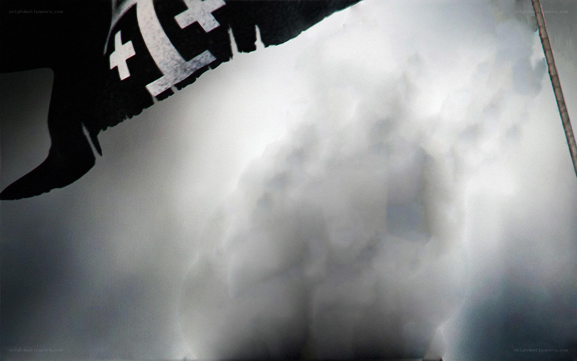 Swastika flag in smoke