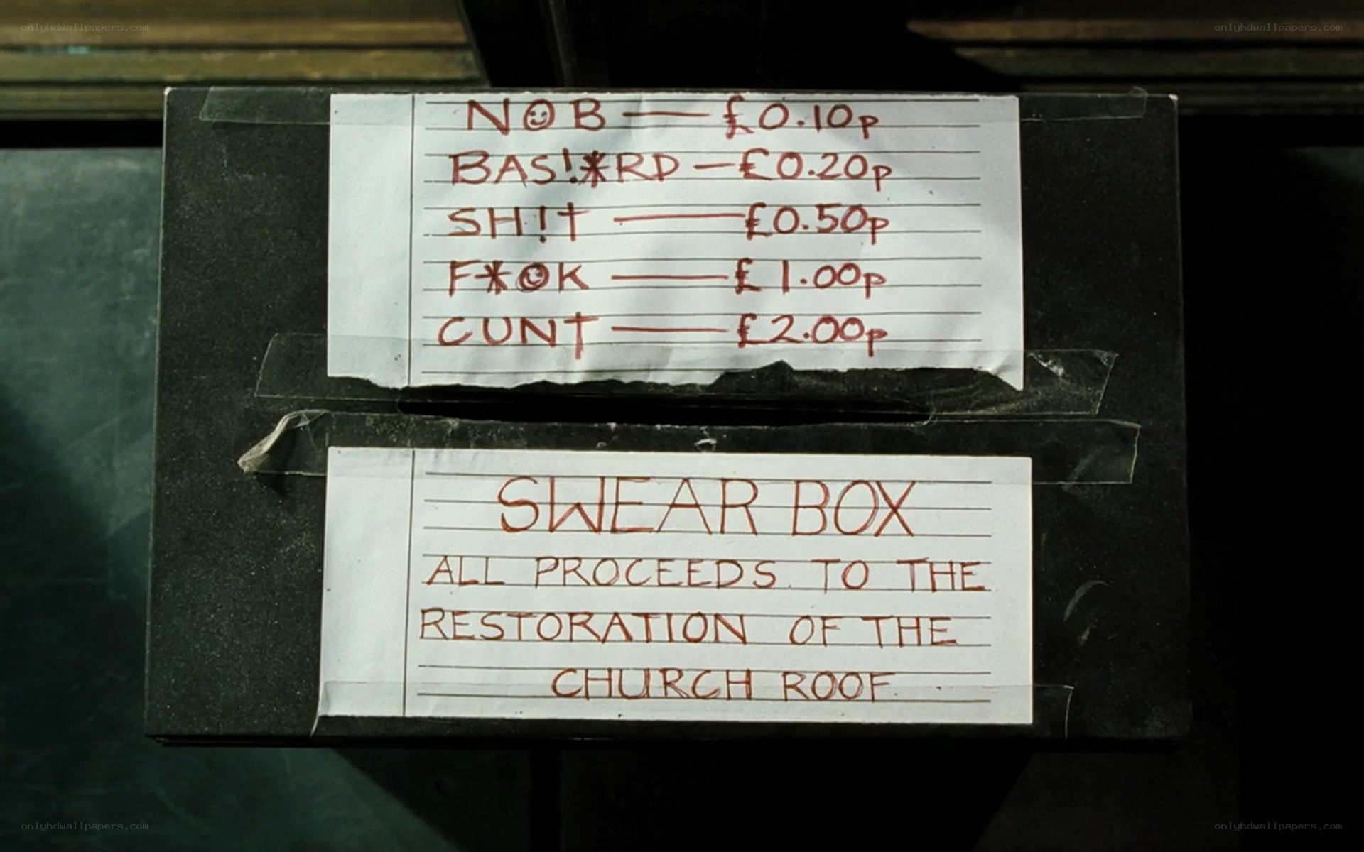 Swear box with prices