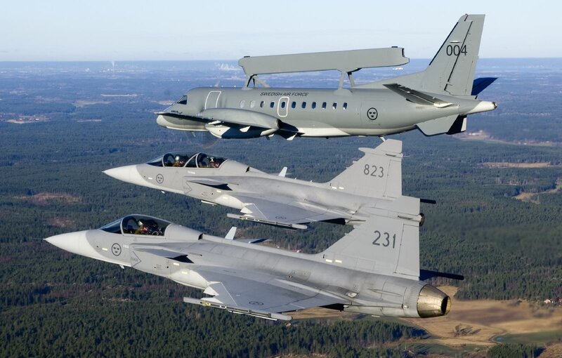Swedish Air Force aircraft in formation