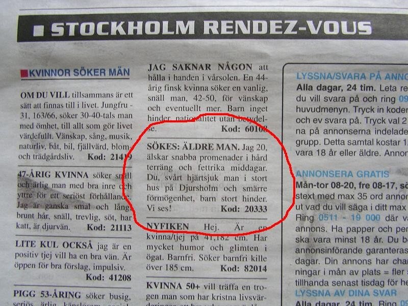 Swedish dating ads in newspaper