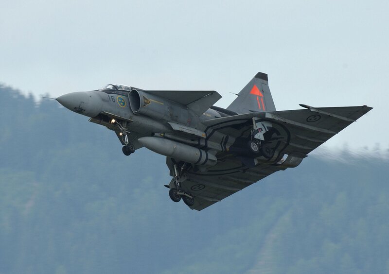 Swedish fighter jet in flight