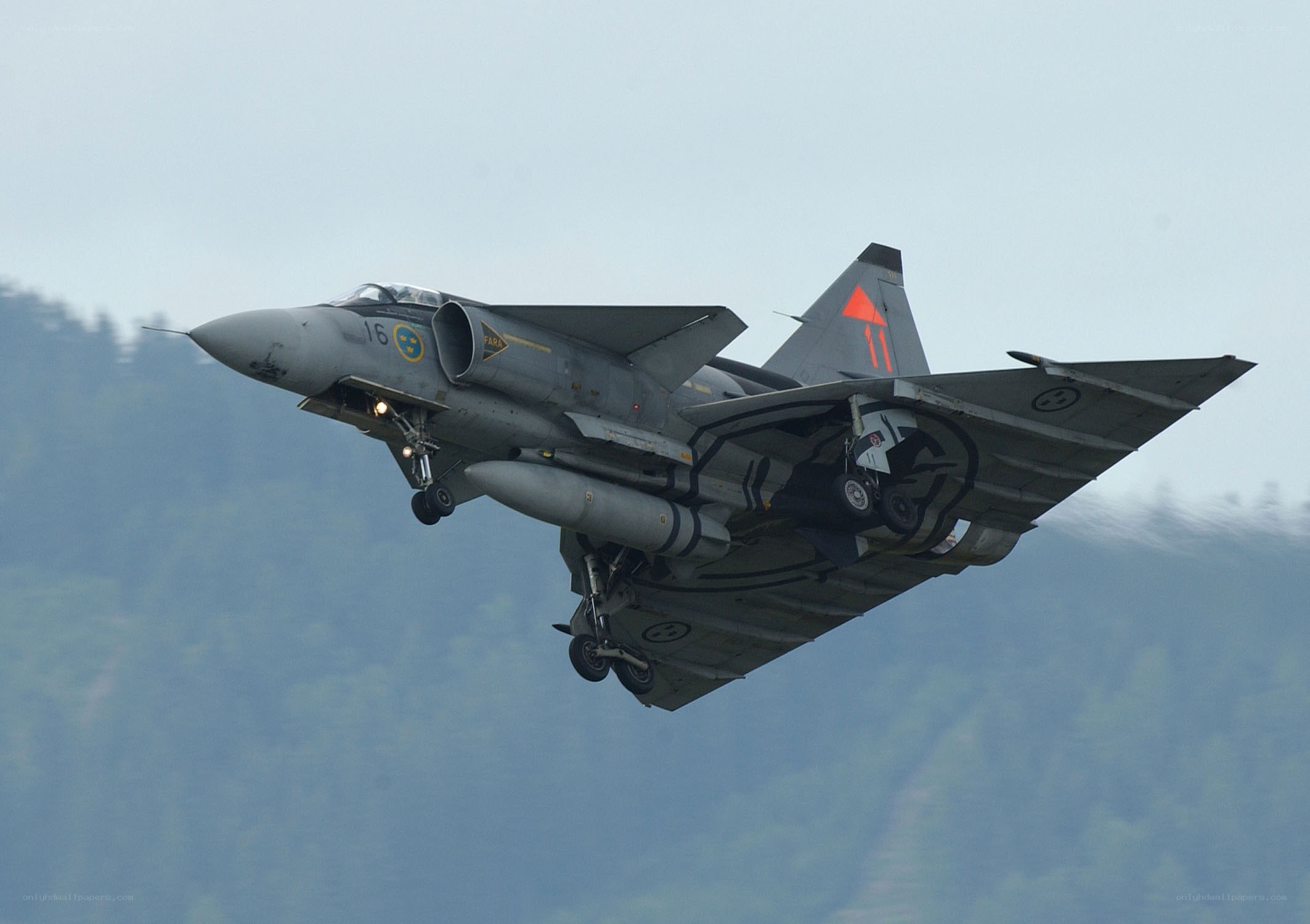 Swedish fighter jet in flight