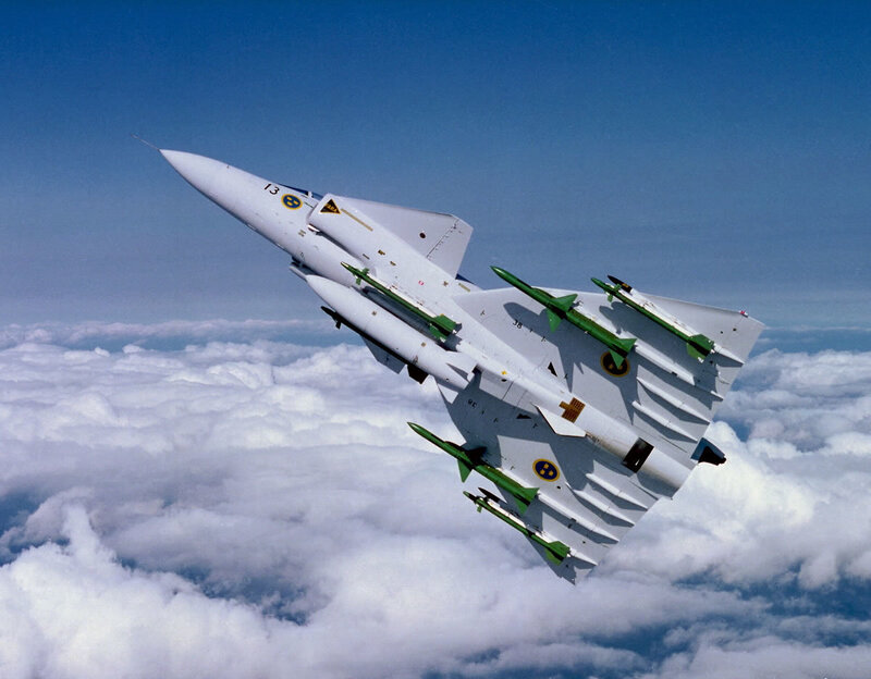 Swedish fighter jet in flight