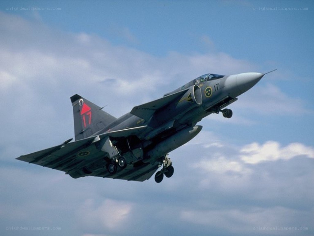 Swedish fighter jet in flight