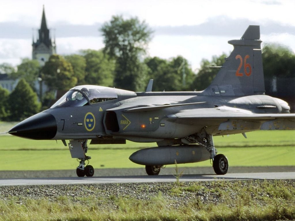 Swedish fighter jet on runway