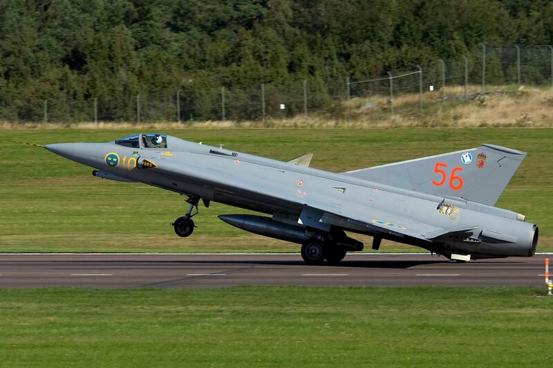 Swedish fighter jet on runway