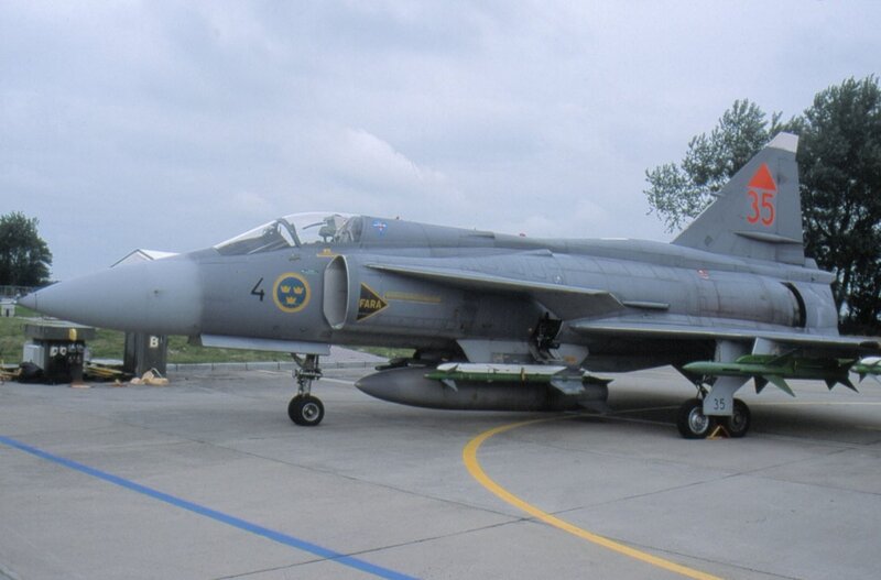 Swedish fighter jet on tarmac