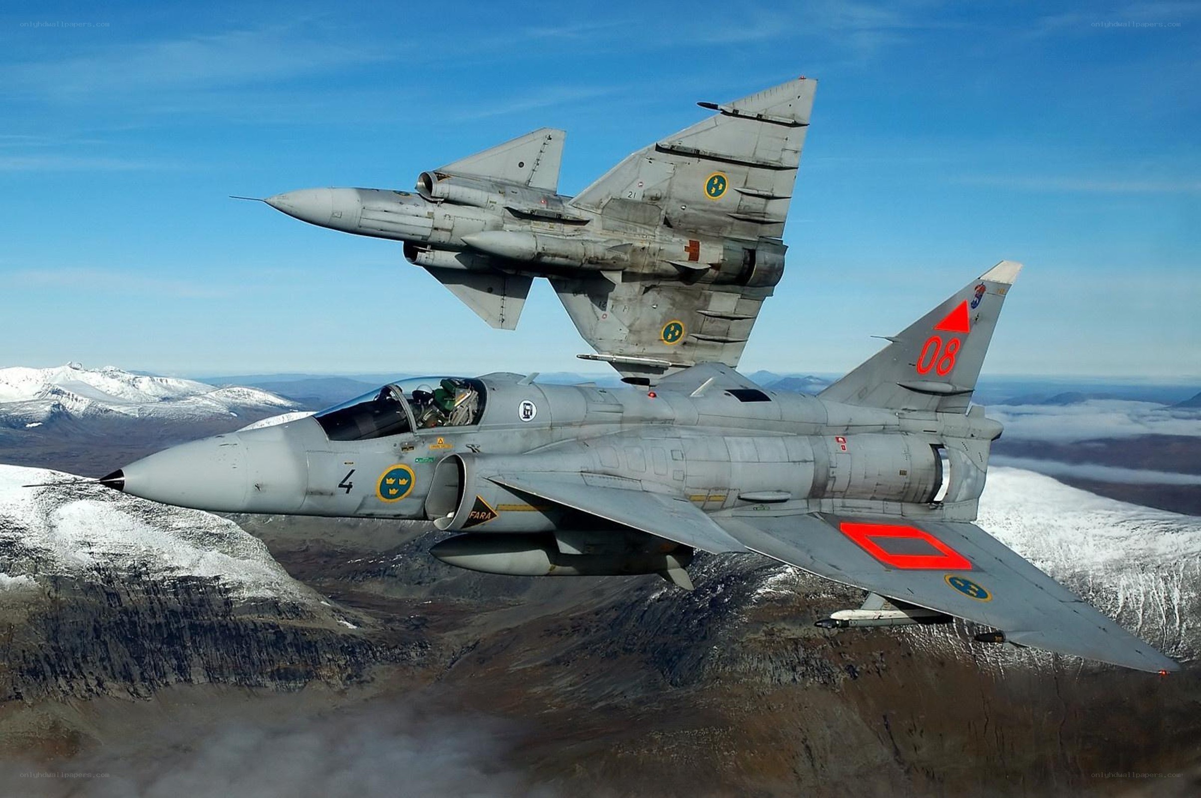Swedish fighter jets in flight