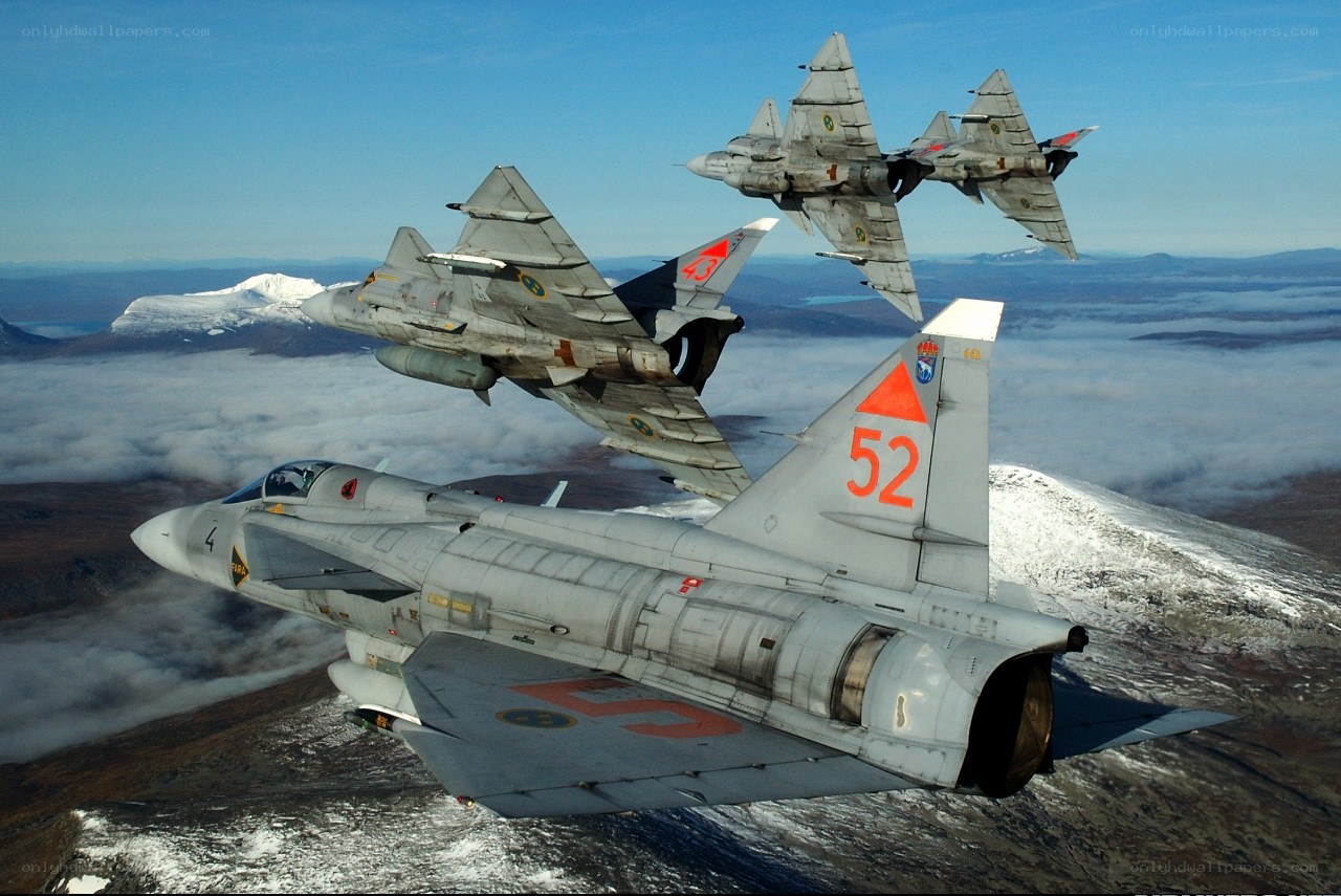 Swedish fighter jets in formation
