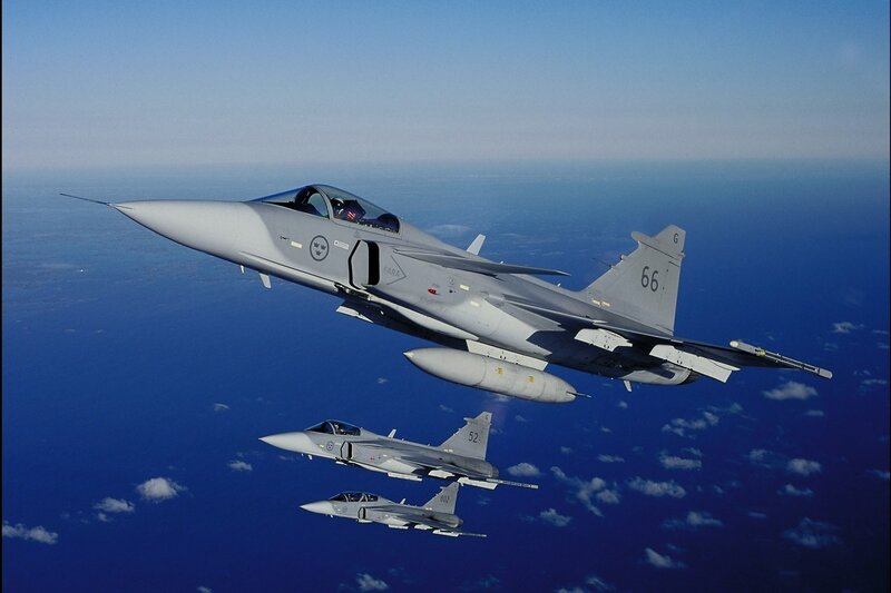 Swedish fighter jets in formation