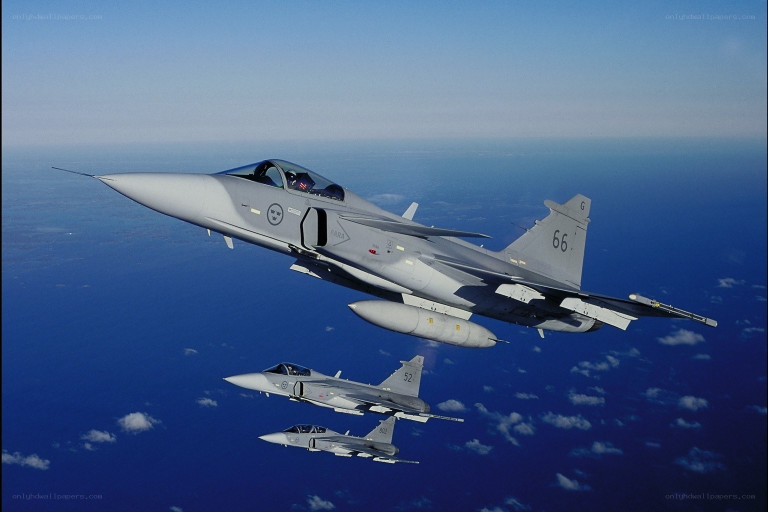 Swedish fighter jets in formation