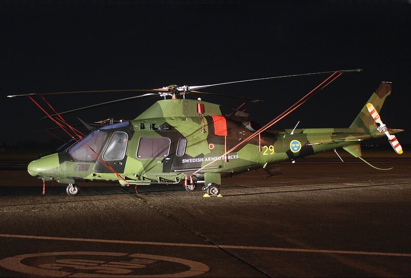 Swedish military helicopter at night