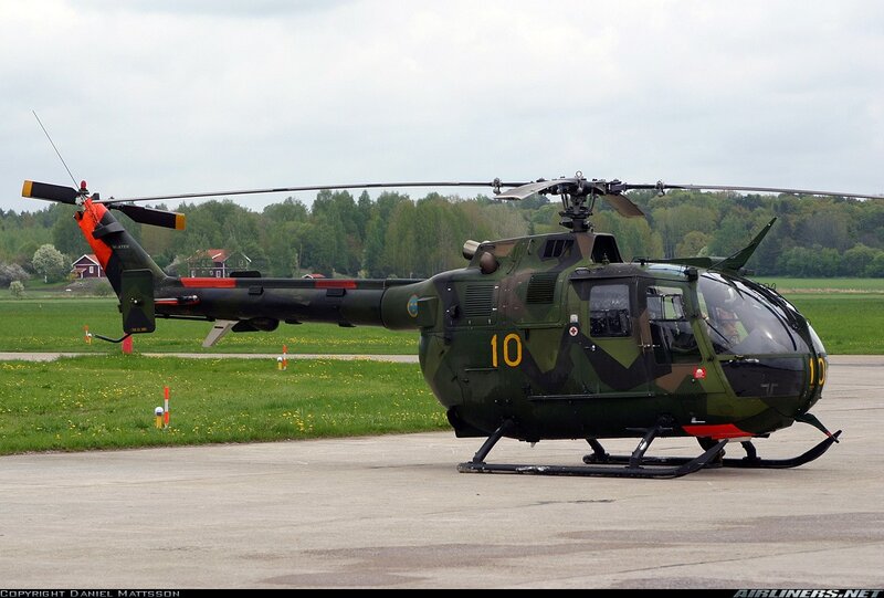 Swedish military helicopter on tarmac