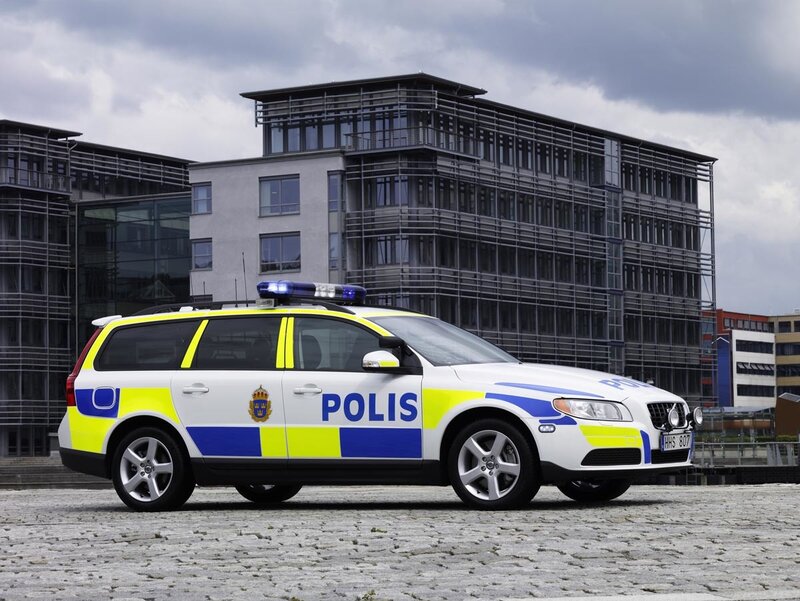 Swedish police car on cobblestones