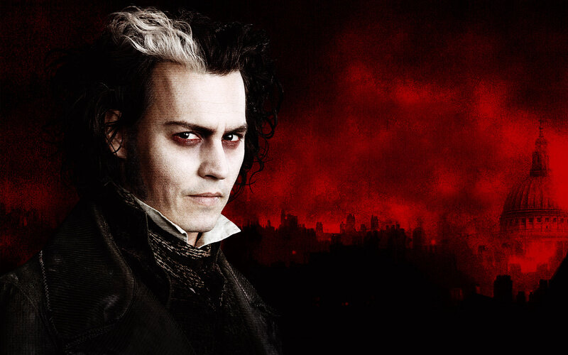 Sweeney Todd in red cityscape