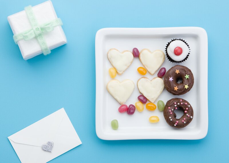 sweet treats on a blue background
