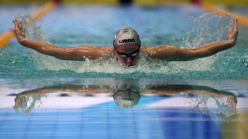 Swimmer in Butterfly Stroke — Blue, Dynamic