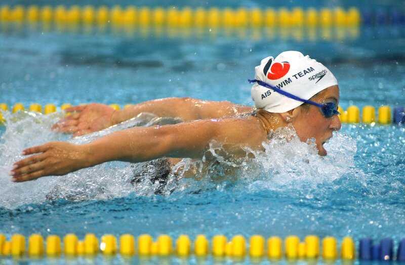 Swimmer in Pool — Blue, Active, Photograph, Goggles, Cap