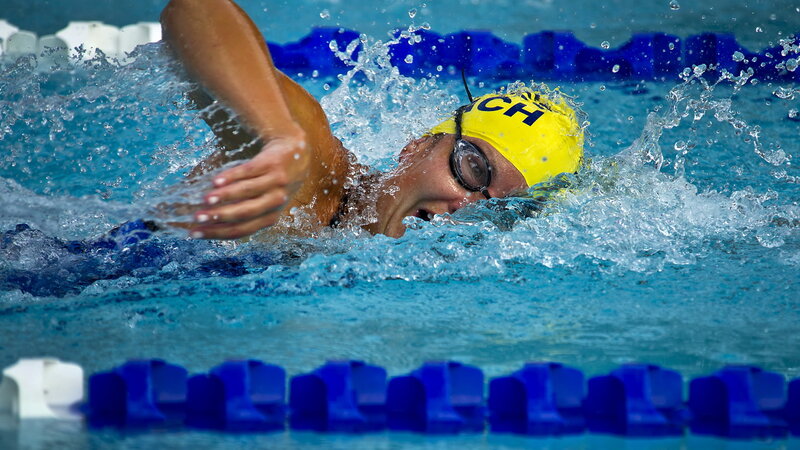 Swimmer in Pool — Blue, Active, Photograph, Goggles