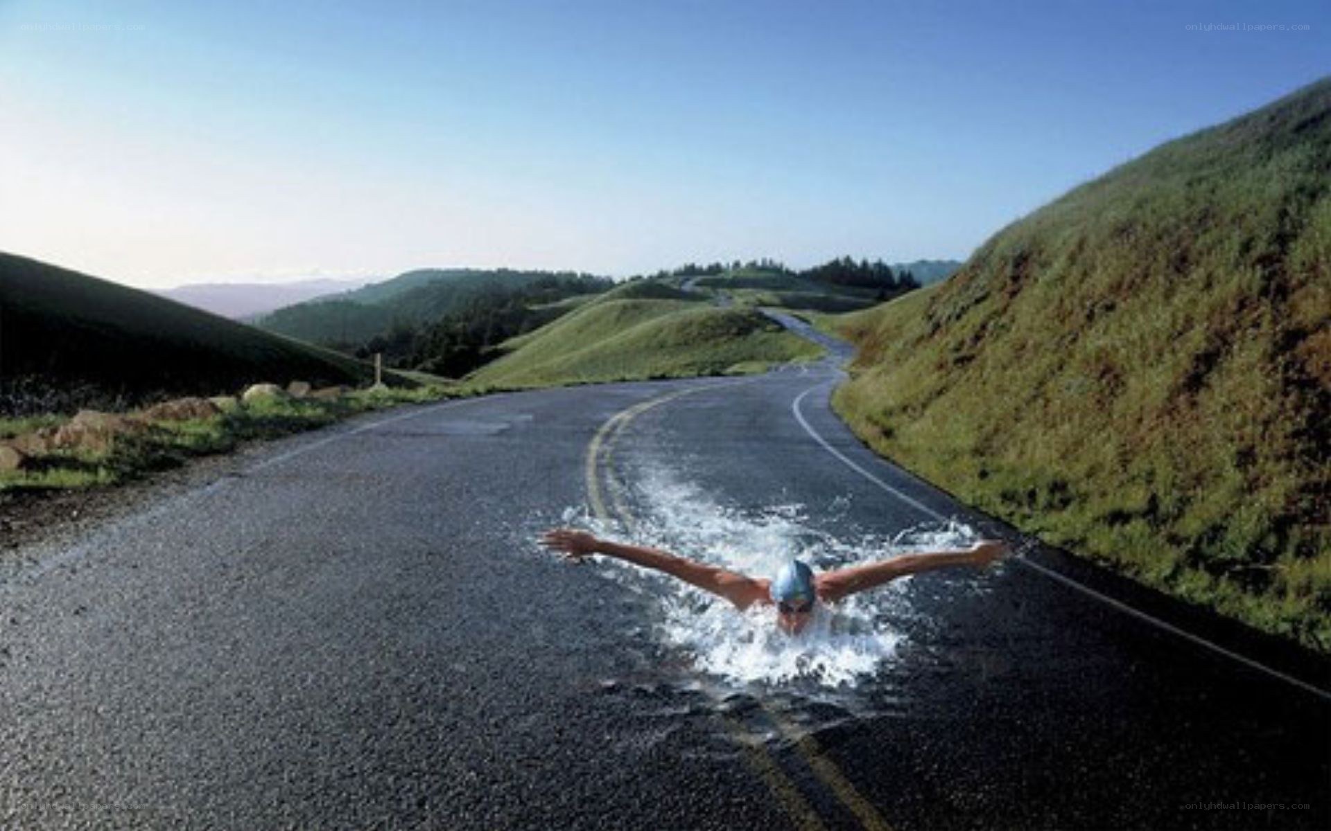 swimmer on a road