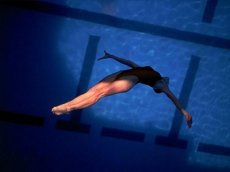 Swimmer Underwater — Blue, Dramatic, Photograph, Pool