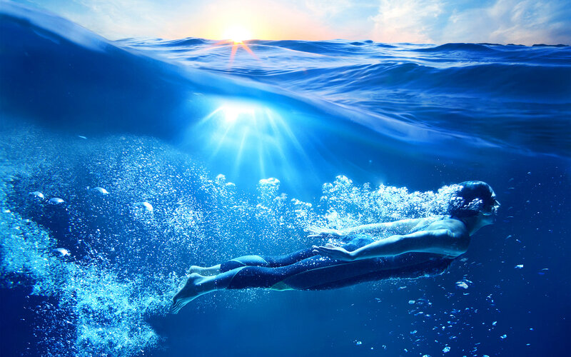Swimmer Underwater — Blue, Serene