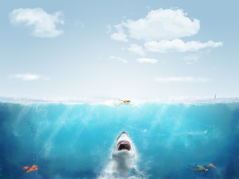 Swimmer with Shark