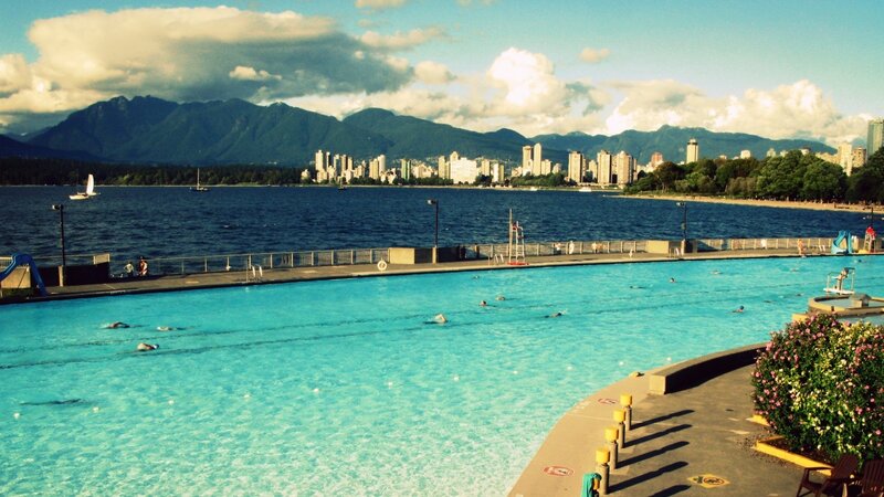 Swimmers in Outdoor Pool