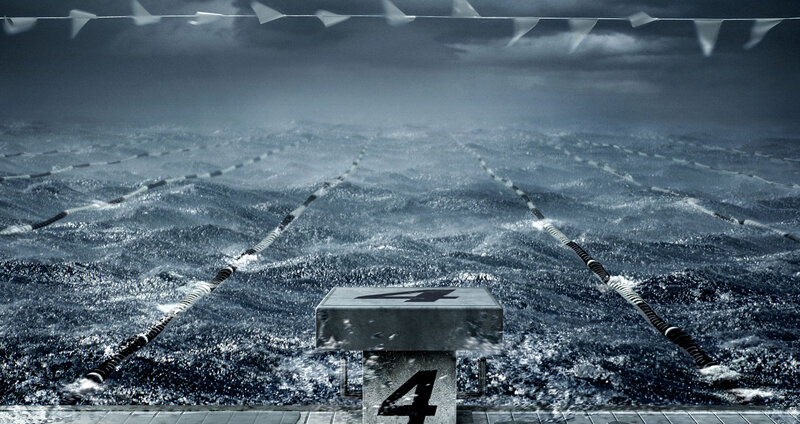 Swimming Lane in Stormy Sea — Blue, Dramatic
