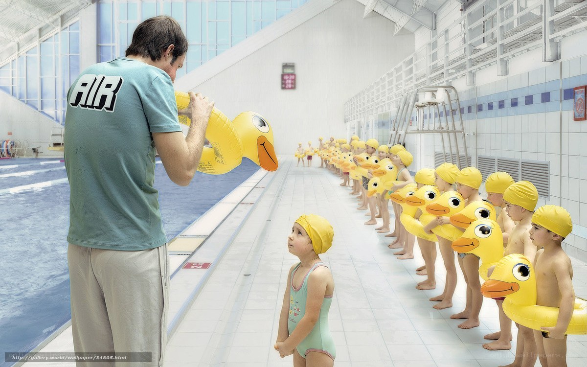 Swimming lesson with duck floats