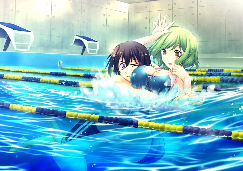 Swimming pool anime scene