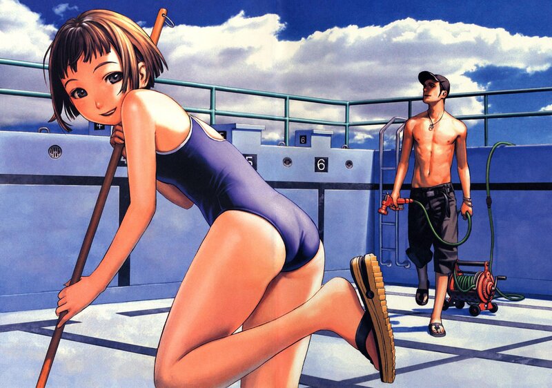 Swimming pool maintenance scene