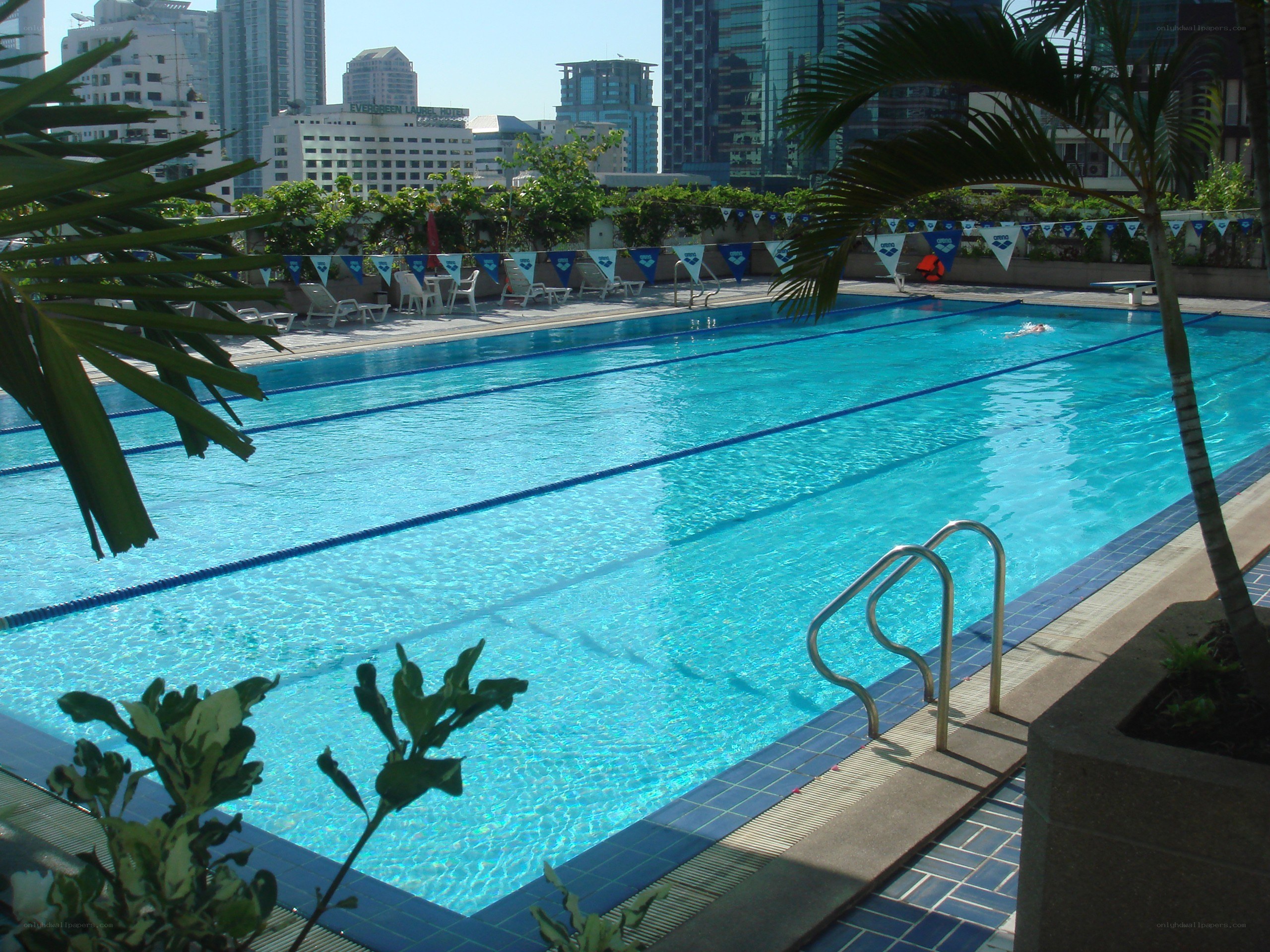 Swimming pool with city view