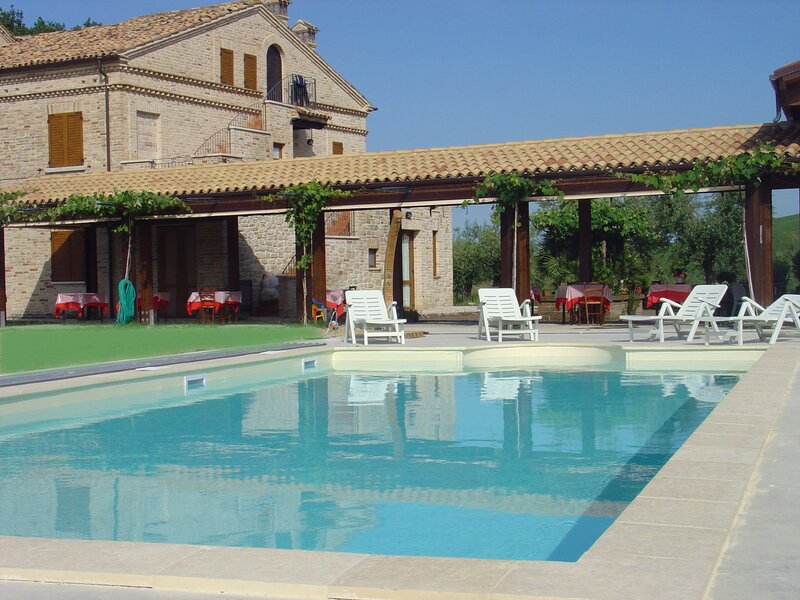 Swimming Pool with Lounge Chairs — Blue, Serene, Afternoon