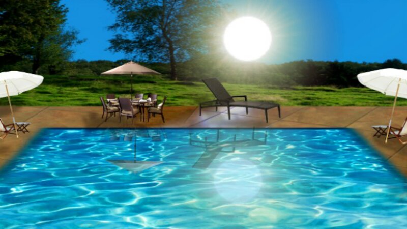 Swimming Pool with Lounge Chairs — Blue, Serene