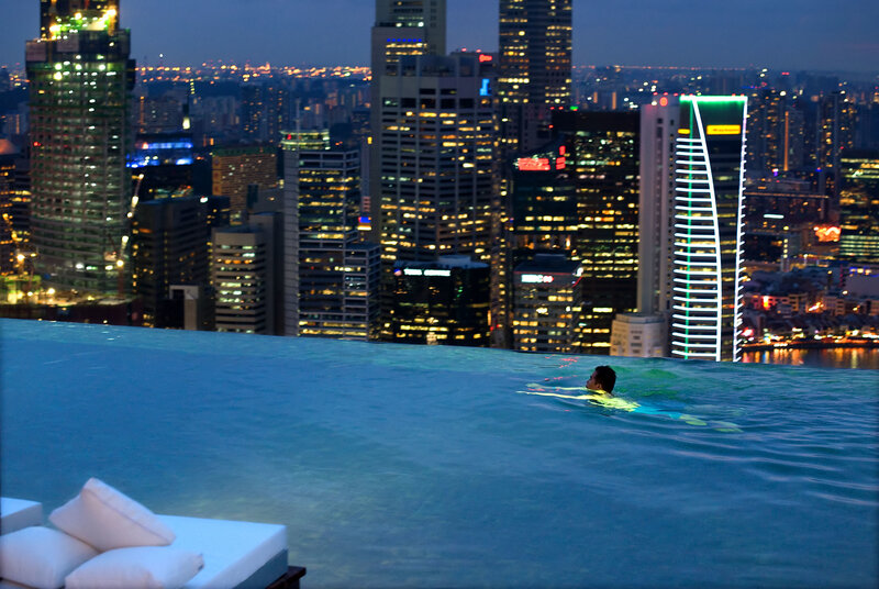 Swimming with a city view