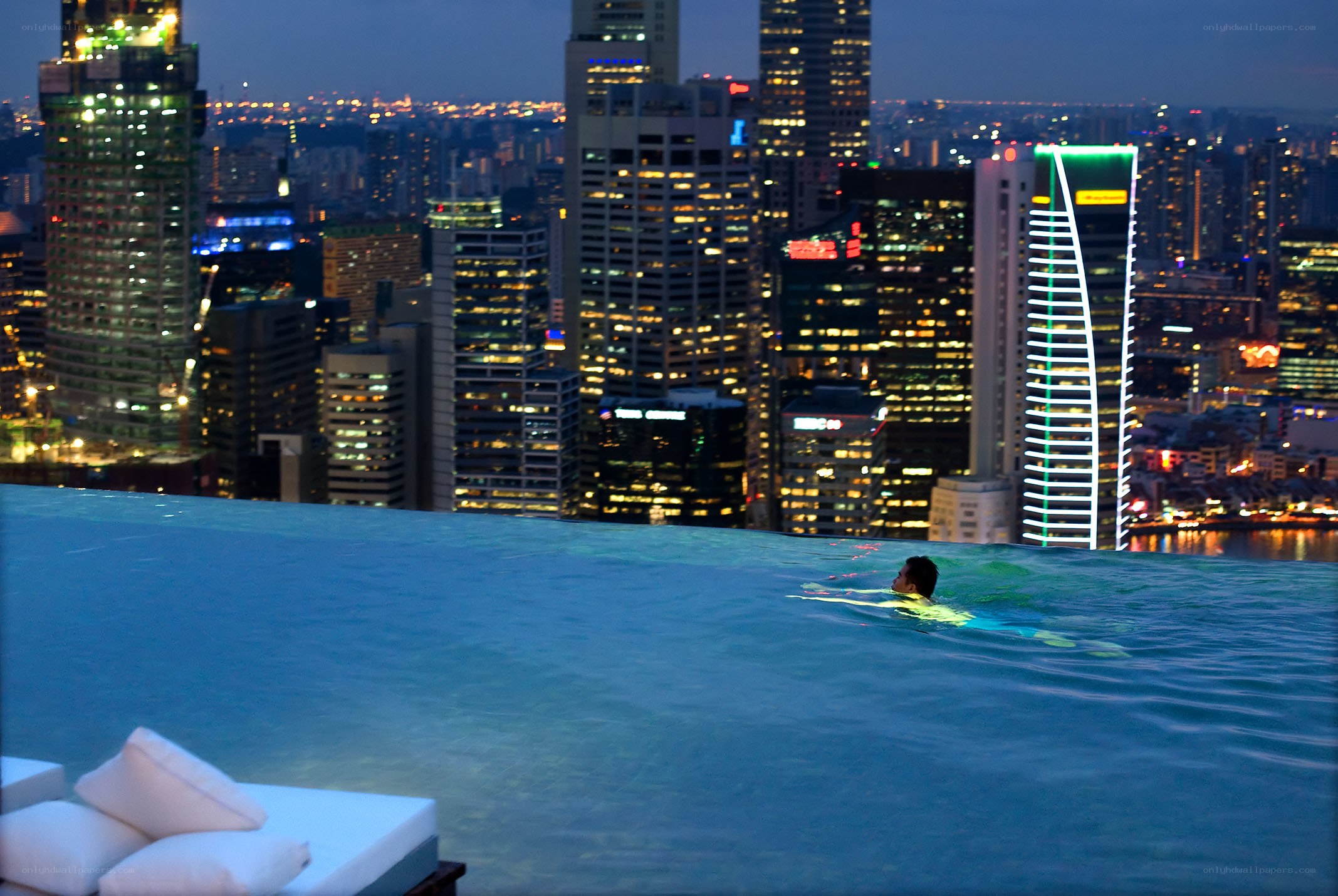 Swimming with a city view