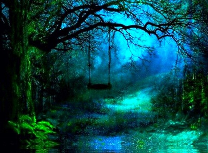 Swing in Forest — Blue, Mysterious
