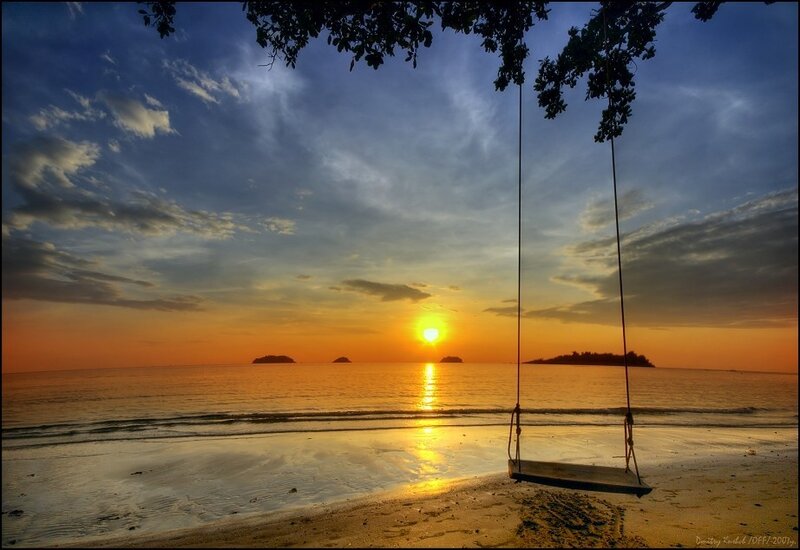 Swing on Beach at Sunset — Orange