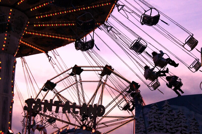 Swing Ride at Amusement Park — Purple, Dramatic