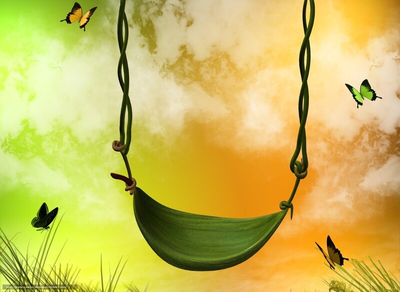 Swinging leaf hammock in sky