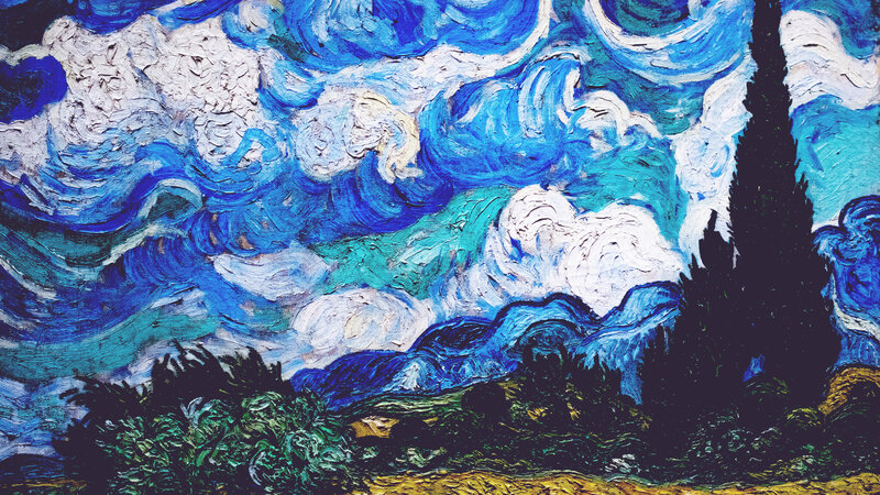 Swirling Sky over Cypress Trees