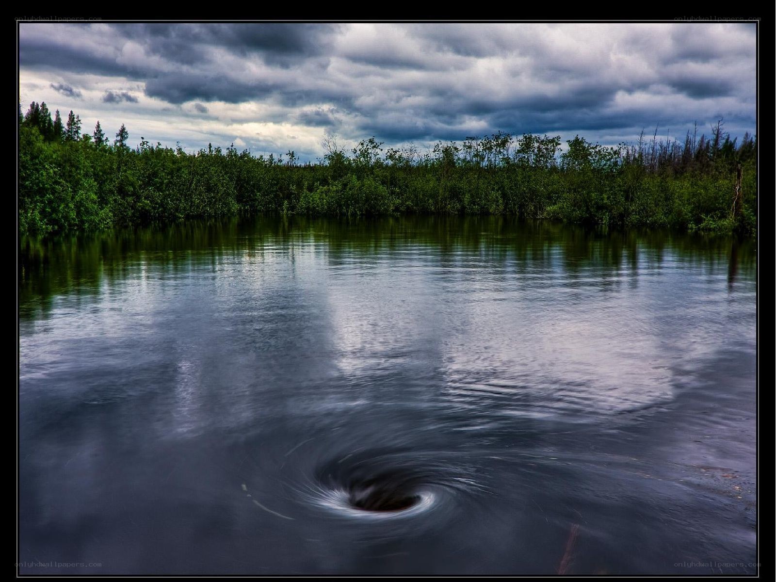 Swirling vortex in a calm lake