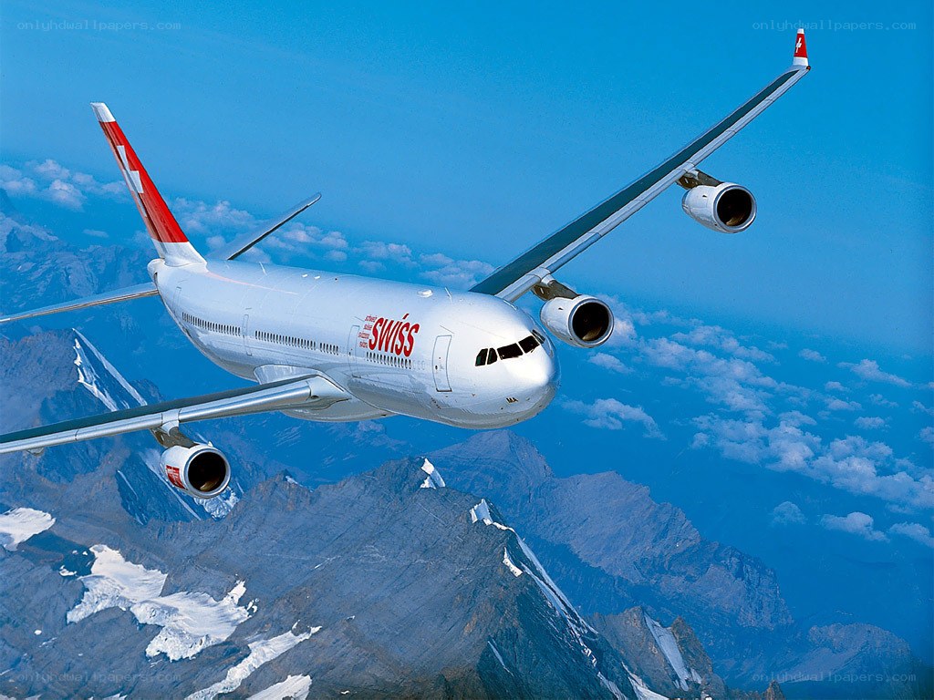 Swiss Airplane Over Mountains