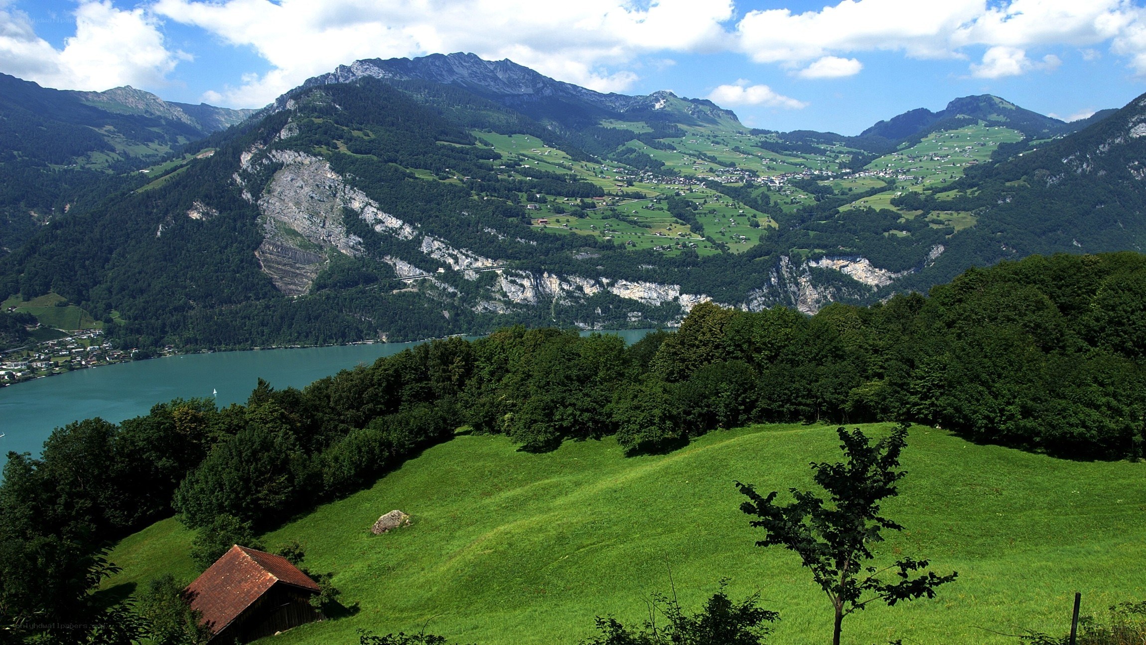Swiss alpine lake landscape